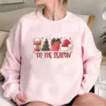 Christmas graphic crewneck sweatshirt, casual long sleeve pullover for women holiday wear. - S / Tops / Pink