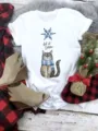 Christmas cat graphic short sleeve white t-shirt detail view with let it snow holiday print. - S / Christmas Cat (QLO31119) / White