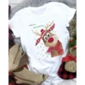 Weihnachten rentier grafik weißes kurzarm t-shirt damen lässiges feiertags oberteil - S / Oberteile / Weiß