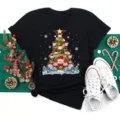 Christmas tree wine glass graphic black short sleeve T-shirt for festive holiday casual wear. - S / Tops / Wine Glass Christmas Tree Style (Bt9851-hs)