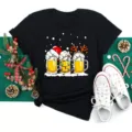 Christmas Beer Mugs Graphic Short Sleeve T-Shirt Festive Holiday Unisex Casual Tee - S / Tops / Christmas Beer Glass Style (BT8357-HS)