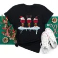 Black Christmas Wine Glass Graphic Short Sleeve T-Shirt Festive Holiday Tee Top - S / Tops / Christmas Wine Glass Style (Bt9859-hs)