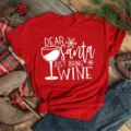 Christmas wine letter print short sleeve red t-shirt women's funny holiday tee top - S / Tops / Christmas Text and Wine Glass Style (Bt8898-)