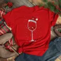 Christmas Red Wine Glass Graphic Print Short Sleeve T-Shirt Festive Casual Tee Top - S / Tops / Christmas Wine Glass Style (Bt9858-)
