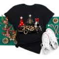 Christmas leopard truck graphic short sleeve black t-shirt for women holiday daily top. - S / Leopard Print Christmas Truck (BT8520) / Black