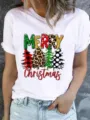 White Christmas graphic short sleeve t-shirt for women and men holiday casual wear top - S / Colorful Christmas Trees Style (ESL31148) / White