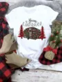 Christmas leopard camper print detail on white t-shirt for holiday festive apparel display. - S / Leopard RV Christmas Tree (QLO31110) / White