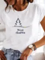 Γυναικείο λευκό κοντομάνικο t-shirt με μινιμαλιστική στάμπα χριστουγεννιάτικου δέντρου casual - S / Απλό Χριστουγεννιάτικο Δέντρο (LAQA31207) / Λευκό / Tops