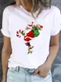 Women vintage Christmas Santa Claus graphic short sleeve white casual t-shirt top fashion. - S / Vintage Santa Illustration Style (ESL31144) / White
