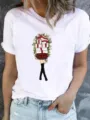 Graphic print short sleeve tee detail featuring festive gift illustration and fabric. - S / Christmas Gift Box Style (ESL31142) / White