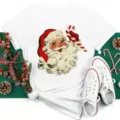 Vintage Christmas Santa Claus graphic print white casual short sleeve t-shirt top style - S / Vintage Santa with Candy Cane Style (bt9024) / Tops / White