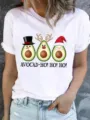 Christmas avocado graphic short sleeve white t-shirt for women casual holiday top apparel - S / Funny Avocado Style (ESL31140) / White