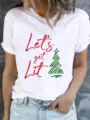 Christmas graphic short sleeve white t shirt casual holiday apparel for women tops basic tee - S / Christmas Tree Lit Style (ESL31139) / White