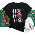Kerstmis Kerstman Ho Ho Ho Grafische Print Zwarte Korte Mouw T-Shirt Casual Dames Top - S / Tops / Zwart (bt9009)