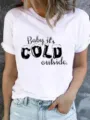 Casual white short sleeve t-shirt featuring a stylish winter quote graphic print for daily wear. - S / Christmas Slogan Style (ESL31133) / White