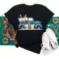 Christmas truck snowman print short sleeve black T-shirt casual holiday graphic tee top - S / Snowman and Truck (BT8526) / Black