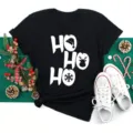 Casual Christmas Short Sleeve Black T-Shirt with Festive HO HO HO Graphic Print - S / Tops / Black (bt9012)