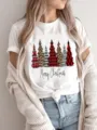 Christmas tree plaid leopard print short sleeve t-shirt casual women holiday tee top - S / Top (FYA31092)