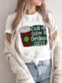 Women white short sleeve t-shirt casual graphic tee with christmas coffee cup print top daily wear. - S / Top (FYA31091)