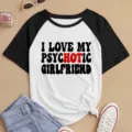 Camiseta casual de manga corta raglán en blanco y negro con estampado de letras para mujer. - S / Tops / Negro y Blanco (40122)
