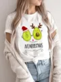 Christmas avocado print short sleeve t-shirt casual cute women holiday tee top fashion - S / Top (FYA31090)