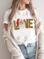 Christmas Santa leopard print LOVE t-shirt front detail showing graphic design and comfortable fit. - S / Top (FYA31086)