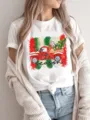 Christmas red truck graphic short sleeve t-shirt casual women holiday cute top tee shirt - S / Top (FYA31085)