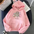 Pink cute cat graphic print hoodie for women, long sleeve casual hooded sweatshirt with pocket. - S / Tops / Pink