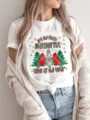 Christmas graphic short sleeve T-shirt for women, casual holiday white cotton tee top. - S / Top (FYA31084)