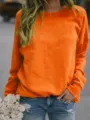 Solid orange crewneck long sleeve sweatshirt for women, comfortable casual pullover top. - Orange Red