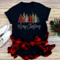 Christmas Tree Short Sleeve T-Shirt Casual Holiday Graphic Tee for Women and Men Festival Top - S / Tops / Black