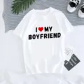 Camiseta gráfica de manga corta blanca para mujer con estampado I love my boyfriend - S / Tops / Estilo Blanco (40124)