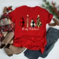 Christmas tree graphic red short sleeve t-shirt casual holiday tee for women and men - S / Top(BT10991) / Red