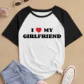Camiseta informal de manga corta raglán en blanco y negro con estampado de corazón para uso diario. - S / Tops / Negro y Blanco (40123)