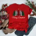 Christmas tree plaid short sleeve t-shirt for women, festive holiday casual top tee. - S / Top(BT10993) / Red