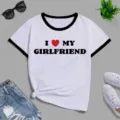 Camiseta ringer blanca de manga corta con ribete de contraste y divertido estampado de eslogan. - S / Top (40123) / Blanco