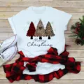 Christmas tree graphic white short sleeve t-shirt, casual holiday casual top for women. - S / Tops / White (BT11003)