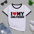 Camiseta ringer blanca con estampado de letras de corazón top de manga corta casual unisex. - S / Top (40126) / Blanco