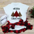 Christmas tree graphic short sleeve t-shirt, casual white holiday apparel for women and men. - S / Tops / White Merry Christmas (BT11010)