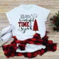 Christmas graphic print short sleeve white t-shirt for women casual holiday party wear top - S / Tops / White Christmas Tree Print (BT11011)