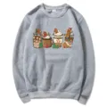 Christmas Gingerbread Coffee Cup Print Grey Long Sleeve Crewneck Casual Sweatshirt - S / Tops / Gray
