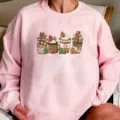 Pink Christmas gingerbread sweatshirt detail, festive holiday graphic top, cozy winter apparel. - S / Tops / Pink