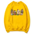 Christmas gingerbread man graphic long sleeve yellow sweatshirt casual pullover top for winter - Yellow