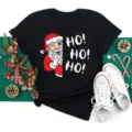 Christmas Santa Claus graphic print short sleeve black t-shirt for women men casual holiday top - S / Tops / Black (bt9019)