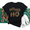 Christmas leopard print short sleeve t-shirt casual holiday black top for women men daily wear. - S / Top (Leopard Letter Pattern-bt9020) / Black