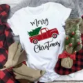 Christmas graphic short sleeve t-shirt casual women holiday top festive tee shirt white - S / Tops / White (BT8535)