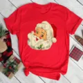 Vintage Santa Graphic Red T-Shirt Short Sleeve Christmas Holiday Casual Top for Women Men - S / Tops / Red (bt9014)