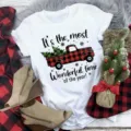 Christmas red black plaid truck print white short sleeve t-shirt casual holiday top apparel - S / Top (BT8547) / White