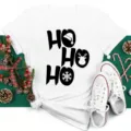 Christmas graphic short sleeve white t-shirt for women, festive holiday casual tee top. - S / Tops / White (bt9029)