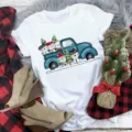 Christmas vintage truck snowman graphic short sleeve white casual t-shirt for women men - S / Top (BT8550) / White
